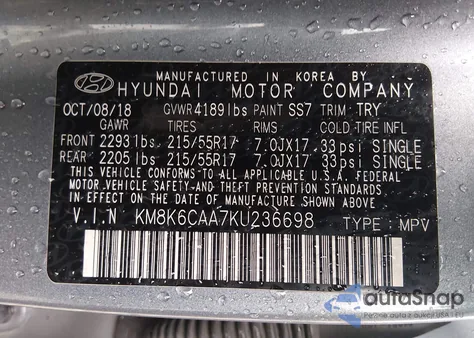 2019 Hyundai Kona Sel from USA, damaged, VIN KM8K6CAA7KU236698